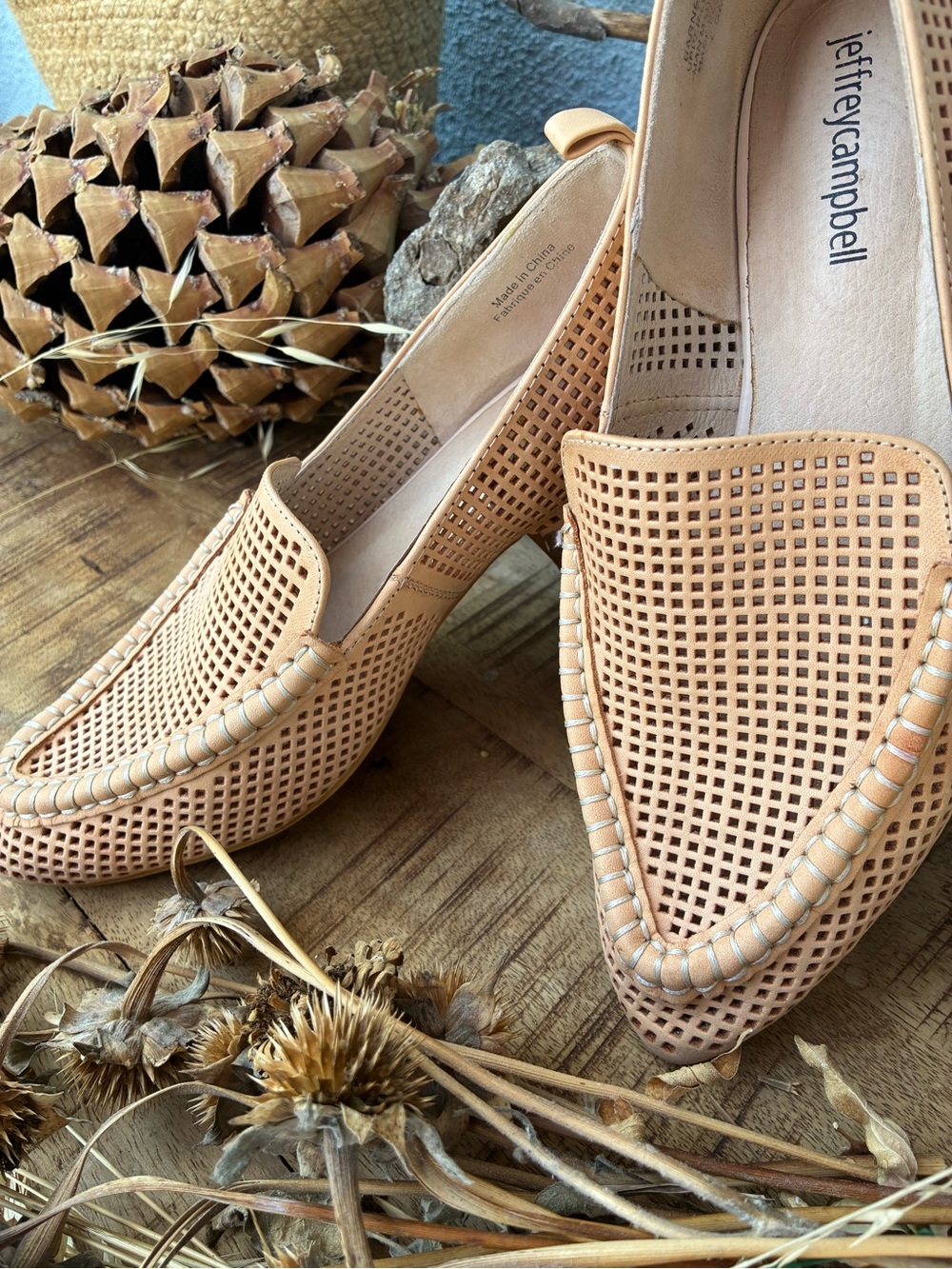 Jeffrey Campbell Women's Tan Leather Pointed Perforated Loafers - Picture 3 of 6